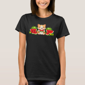 Schattige Kawaii Watermeloen Kat Zomer Cartoon T-shirt