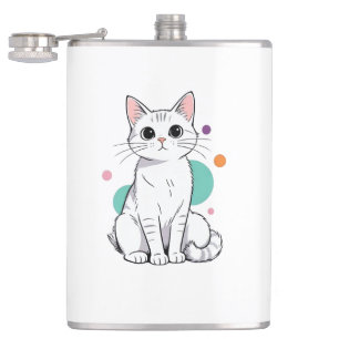 Schattige Kawaii Witte Kat Cartoon Heupfles