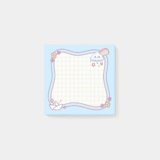 Schattige Kawaii Wolk Regenboog Pastel Blauwe Grid Post-it® Notes