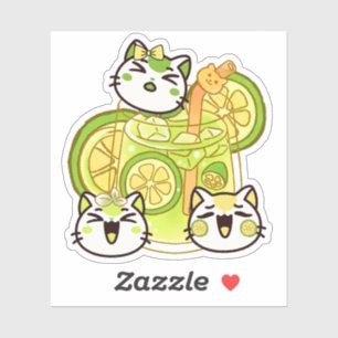 Schattige Kawaii Zomer Limonade Katten Sticker