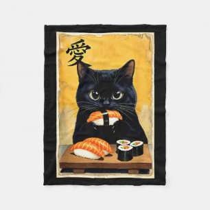 Schattige Kawaii Zwarte Kat Eet Sushi Grappige Jap Fleece Deken