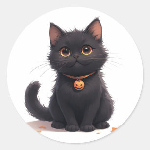 Schattige Kawaii Zwarte Kat Halloween Magie 🎃 Ronde Sticker