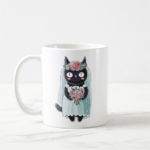 Schattige Kawaii Zwarte Kat met een Sluier Koffiemok