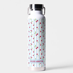 Schattige kers blauwe strepen retro gepersonalisee waterfles
