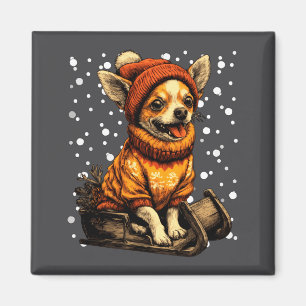 Schattige Kerst Chihuahua sleeën in de sneeuw Grap Magneet