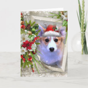 Schattige Kerst Corgi Puppy met wit Lijst Feestdagen Kaart