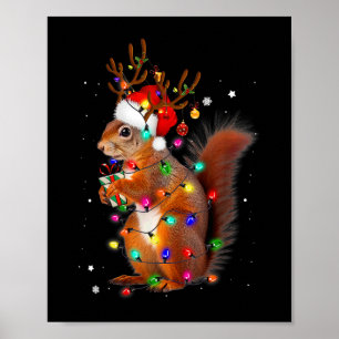 Schattige Kerst Eekhoorn Lichtjes Rendier Kerstmis Poster