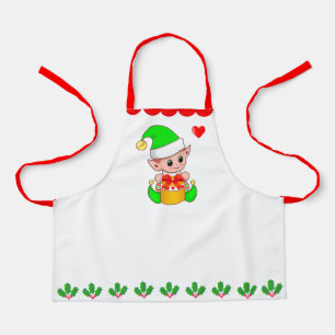 Schattige Kerst-elf & hulstbesblad decoratie Schort
