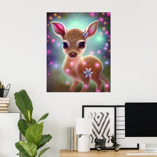 Schattige kerst Fawn Poster (Thuiskantoor)