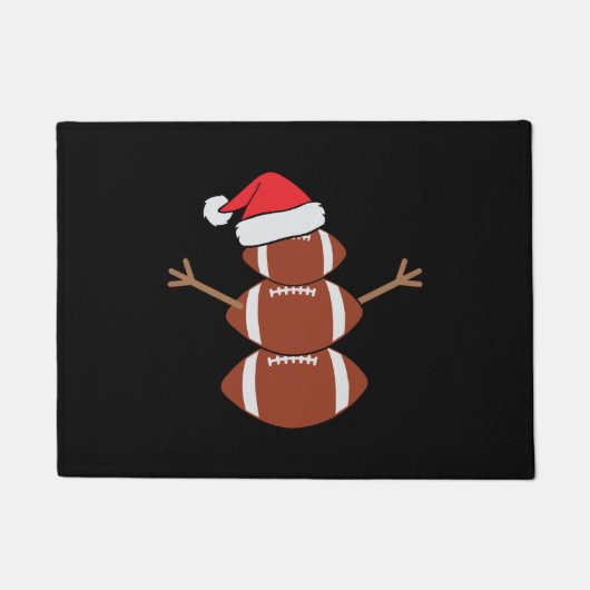 Schattige Kerst Football Snowman Santa Hat Funny Deurmat (Voorkant)