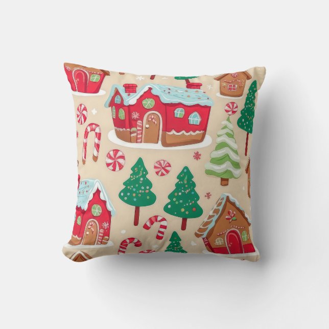 Schattige Kerst Gingerbread Candy Cane Pattern Kussen (Voorkant)