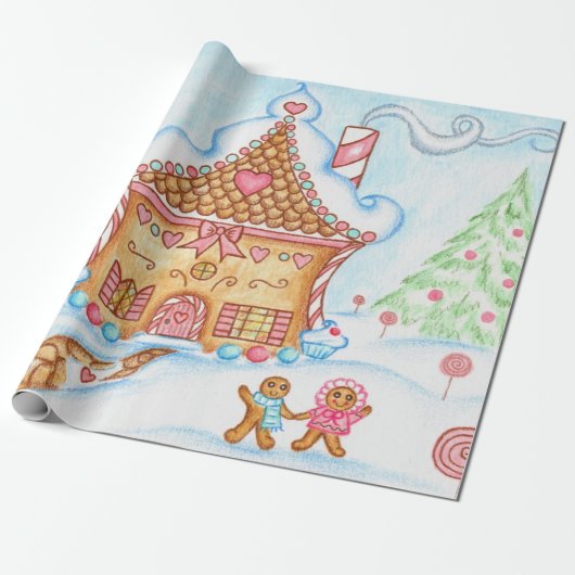 Schattige Kerst Gingerbread House inpakpapier (Uitgerold)