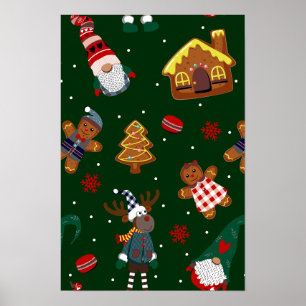 Schattige Kerst Gingerbread Kabouters Rendier Fees Poster