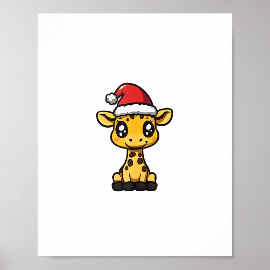 Schattige Kerst Giraffe Kerstmis Comic Poster (Voorkant)