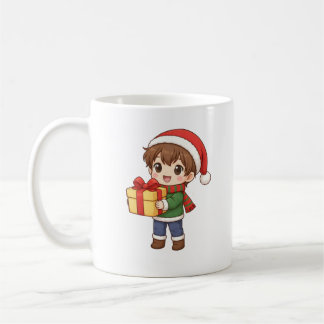 Schattige Kerst Jongen met Geschenkmok Koffiemok