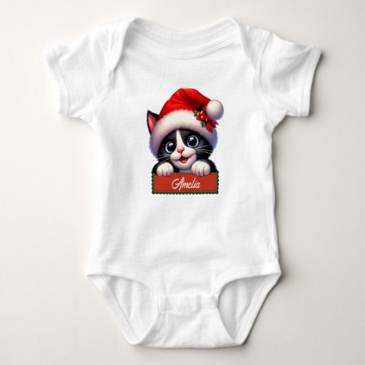 Schattige Kerst Kat Design Baby Bodysuit (Voorkant)