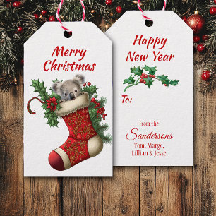 Schattige Kerst Koala Beer Peeking Cadeaulabel