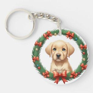 Schattige Kerst Labrador Puppy Krans Festive Sleutelhanger