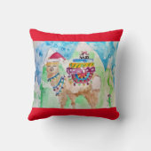 Schattige Kerst Llama Aquarel Rood Decor Kussen (Achterkant)