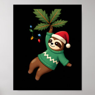 Schattige Kerst Luiaard Sinterklaas Hoed Kerstmis Poster