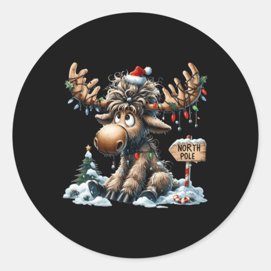 Schattige Kerst Moose Merry Christmoose Mannen Wom Ronde Sticker (Voorkant)