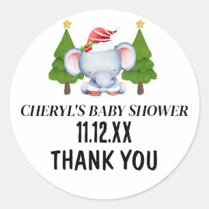 Schattige Kerst Olifant Baby shower Dank u Ronde Sticker