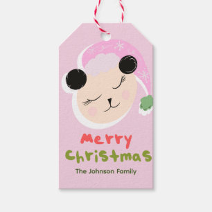 Schattige Kerst Panda Roze Kerstman Hoed Familie Cadeaulabel