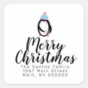 Schattige Kerst Pinguïn Sneeuwvlok Adres Vierkante Sticker