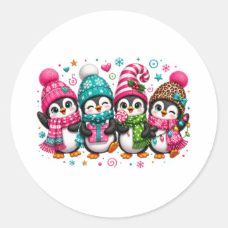Schattige Kerst Pinguïns Ronde Sticker