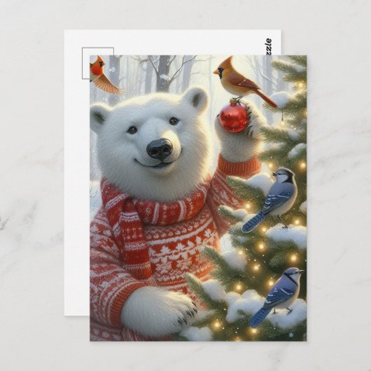 Schattige Kerst Polar Beer en Vogels Briefkaart (Voorkant / Achterkant)