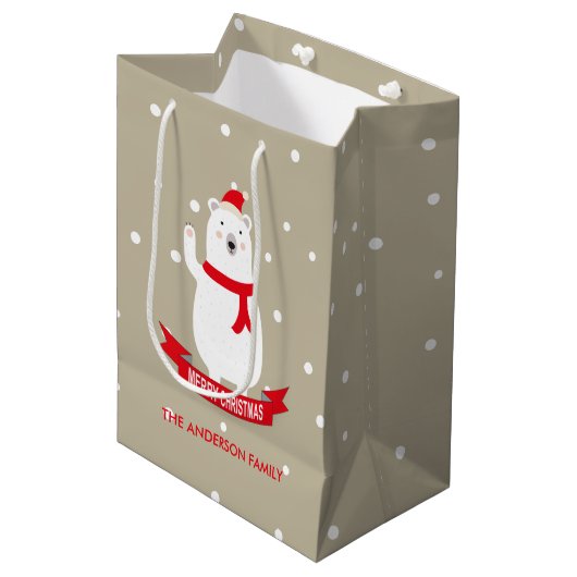Schattige Kerst Polar Beer Medium Cadeauzakje (Voorkant Gekanteld)