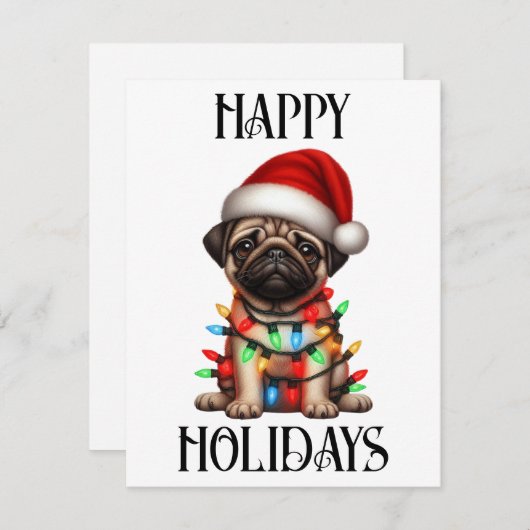 Schattige Kerst Pug Feestdagenkaart (Voorkant / Achterkant)