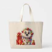 Schattige kerst puppy grote Canvas tas (Achterkant)