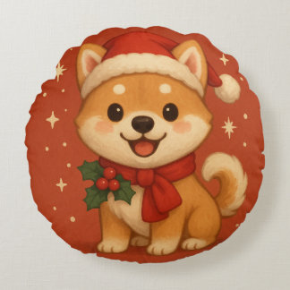 Schattige Kerst Puppy Rond Kussen