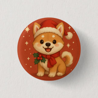 Schattige Kerst Puppy Ronde Button 3,2 Cm
