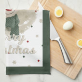 Schattige Kerst Rendier Theedoek - Groen (Quarter Fold)
