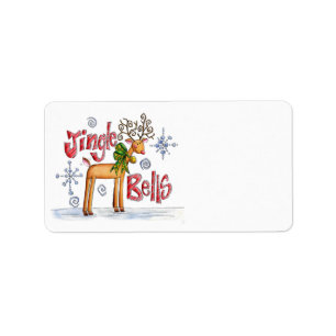 Schattige Kerst Rendieren, Jingle Bells Sneeuwvlok Etiket