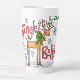 Schattige Kerst Rendieren, Jingle Bells Sneeuwvlok Latte Mok