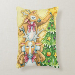 Schattige Kerst Rendieren Met Kerstboom Ster Accent Kussen