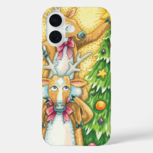 Schattige Kerst Rendieren Met Kerstboom Ster iPhone 16 Hoesje