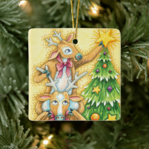 Schattige Kerst Rendieren Met Kerstboom Ster Keramisch Ornament