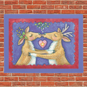 Schattige Kerst Rendieren, Romantische Kus met Mis Deurmat