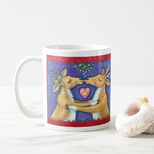 Schattige Kerst Rendieren, Romantische Kus met Mis Koffiemok