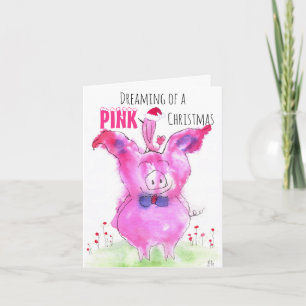 Schattige Kerst Roze Varkens Wenskaart Kaart