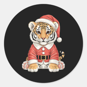 Schattige Kerst Tijger Kerstman Safari Dier Ronde Sticker