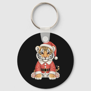 Schattige Kerst Tijger Kerstman Safari Dier Sleutelhanger