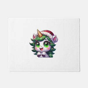 Schattige Kerst-Unicorn in Boomkostuum Cartoon Tan Deurmat