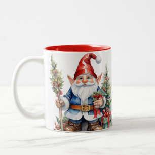 Schattige Kerst Vrolijke Gnome Koffie Mok, Tweekleurige Koffiemok