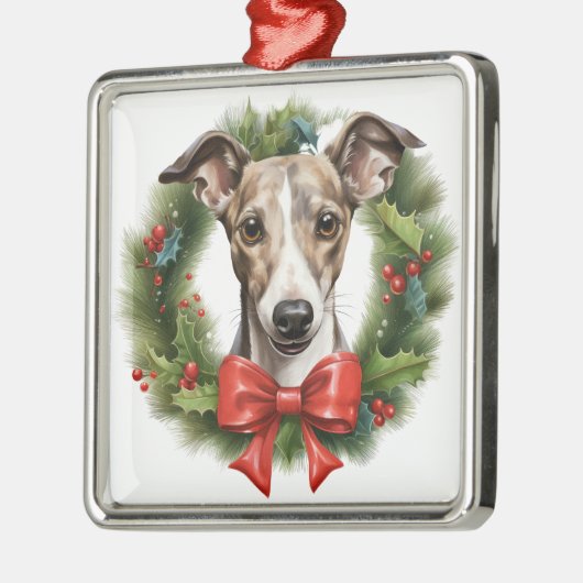 SCHATTIGE KERST WHIPPET DOG KRANS METALEN ORNAMENT (Links)