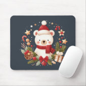 Schattige Kerst/Winter beer in krans Muismat (Met muis)